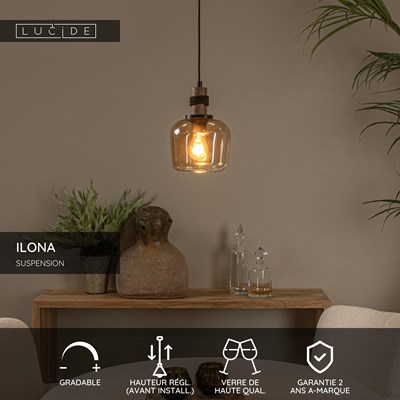 Lucide ILONA - Suspension - Ø 18 cm - 1xE27 - Ambre